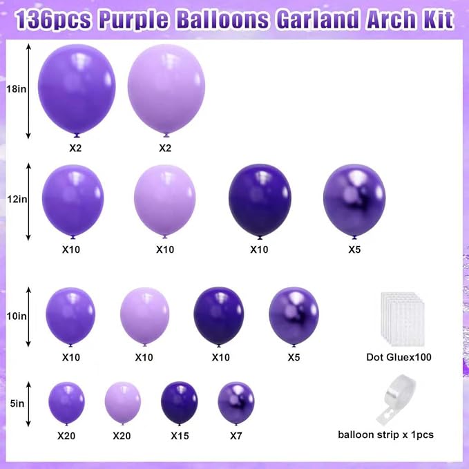 YMSZ Purple Balloon Garland Arch Kit, - Image 2