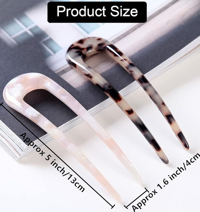French Hair Pins Tortoise Shell French Hair Forks U Shaped French Pins 2 Prong Hair Sticks Acetate Chignon Pin for Women Hairstyle Accessories 2 Pack