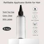 Tekson Hair Color Applicator Bottles, 5 Pack Refillable Squeeze Bottle, Empty Plastic Twist Top Cap Bottles (3.4 OZ, Clear)