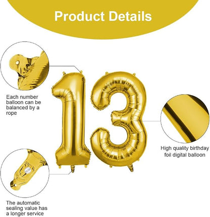 OFFCUP Helium Balloons, 40 Inches Number Balloons 13, Foil Balloons Birthday - Image 3