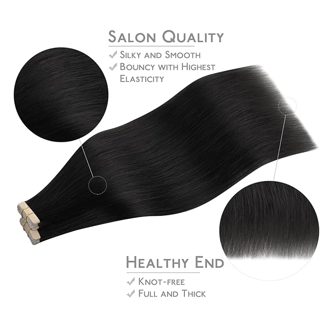WENNALIFE Tape in Hair Extensions Human Hair, 40pcs 100g 20 inch Jet Black Hair Extensions Real Human Hair Straight Tape in Extensions Invisible Human Hair Extensions Reusable Real Hair Extensions