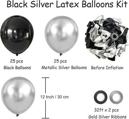 Black and Silver Balloons, Graduation, New Years, Engagement Party Decorations - Image 7