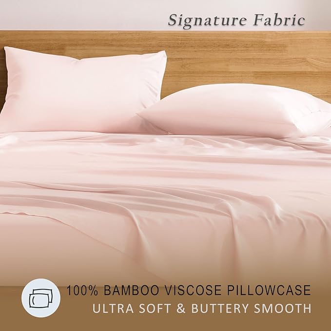 TOSMO Luxury Pillow Case Set of 2 - Cooling Viscose Derived from Bamboo - Oeko-TEX, Breathabl Silky Soft Pillow Cases with Envelope Closure (Queen / 20x30, Pale Pink)
