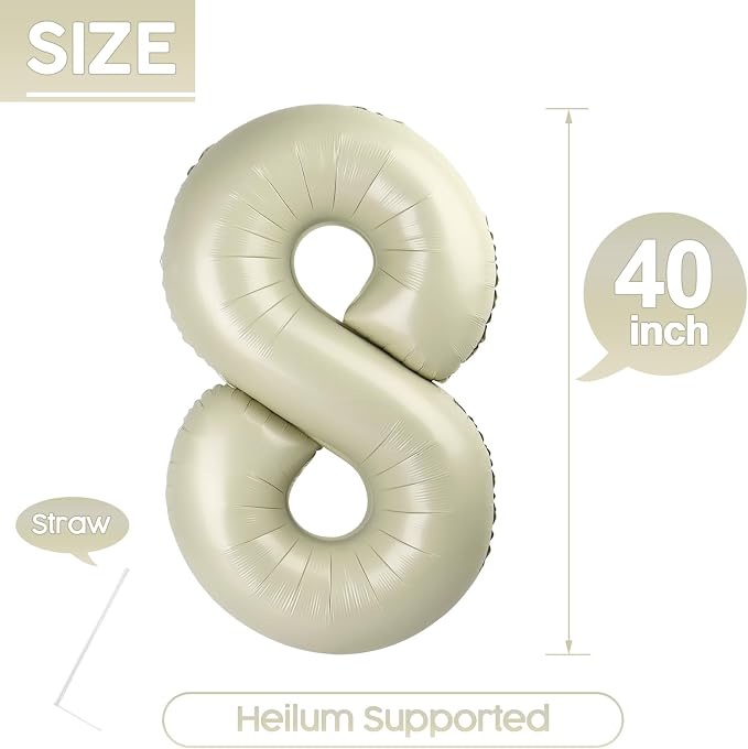 8 Balloon - Cream Birthday Number Balloons, 40 Inch Decorations Men Women | - Image 5