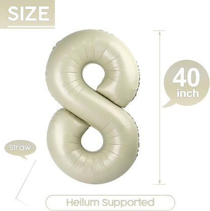8 Balloon - Cream Birthday Number Balloons, 40 Inch Decorations Men Women | - Image 5