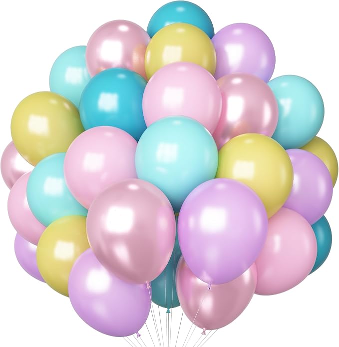 HILAVO Pastel Balloons 60 Pcs Metallic Pink Purple Teal Blue Yellow Multicolor by HILAVO