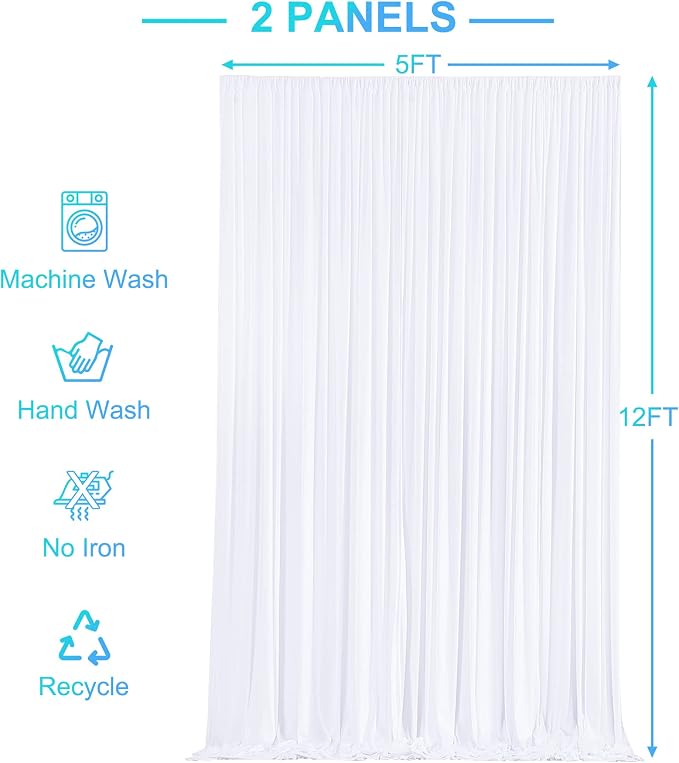 10x12 White Backdrop Curtains for Wedding Party Wrinkle Free Backdrops Curtain - Image 7