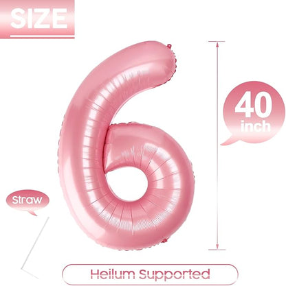 6 Balloon - Pastel Pink Birthday Number Balloons, 40 Inch Decorations | Pastel - Image 5