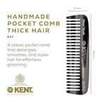Kent 93T Black Graphite Beard Comb for Men - Wide Tooth Men's Comb, Ideal For Mustaches and Beards and Facial Hair, Small Pocket Sized Travel Detangler Combs, Saw-Cut, Hand Polished, Made in England