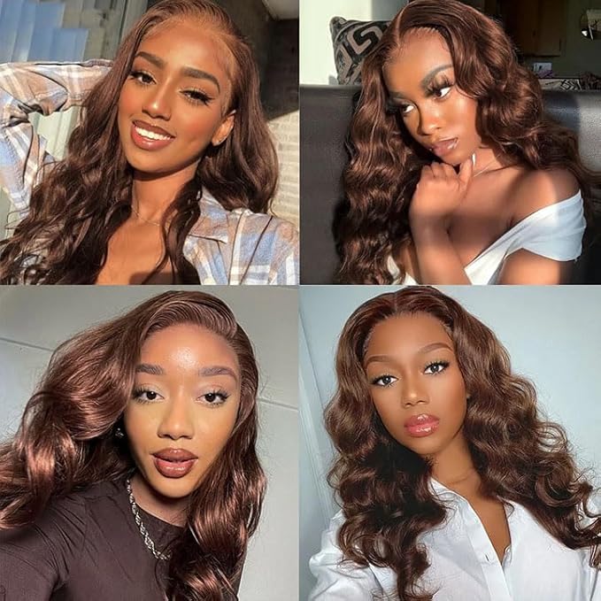 Brown Bundles Human Hair Color 4 Body Wave Bundles 28 30 32 Inch Niegmeag Brazilian Virgin Soft and Silky Remy Hair Extensions Double Weft Chocolate Brown Body Wave Bundle