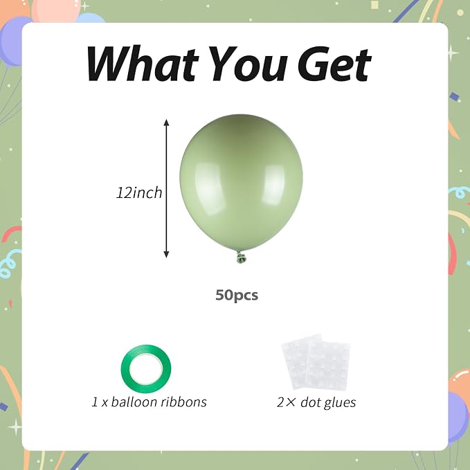 50pcs Sage Green Balloons, Helium Quality 12inch Neutral Olive Green Party - Image 2