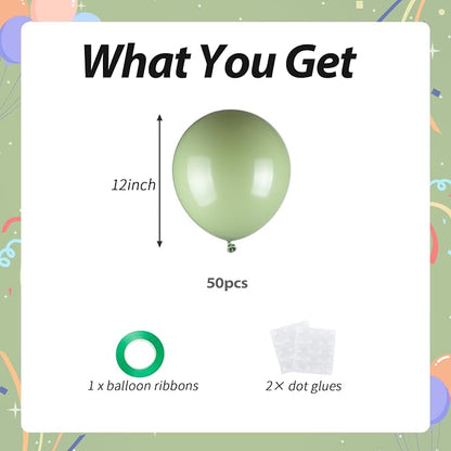 50pcs Sage Green Balloons, Helium Quality 12inch Neutral Olive Green Party - Image 2
