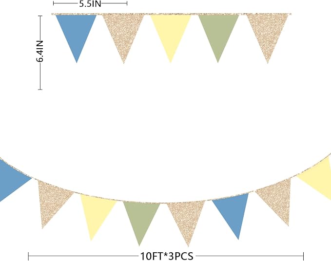 Champagne Gold Dusty Blue Sage Green Yellow Pennant Banner Flag Olive Green - Image 2