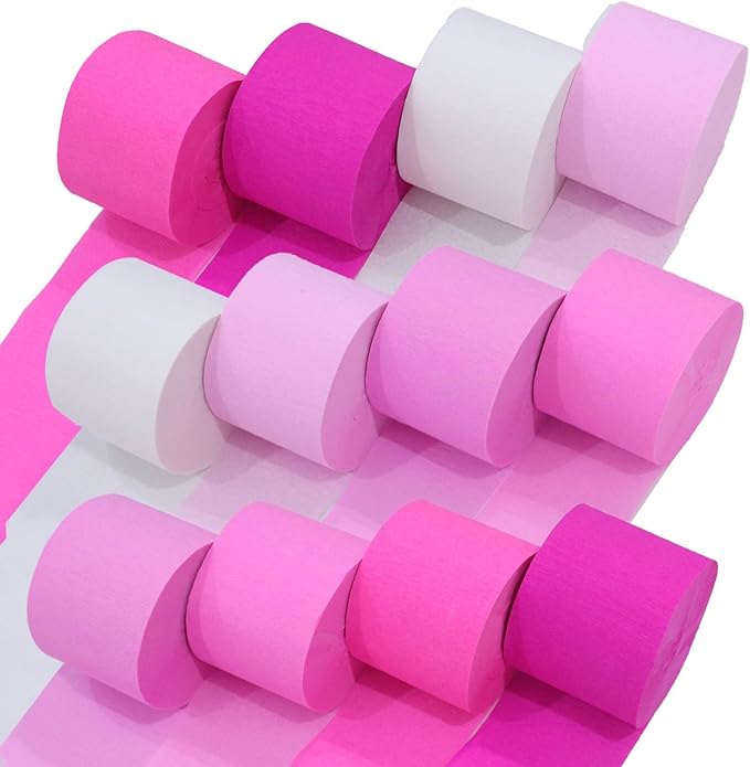 12 Pink Streamers, 984ft Pack of Crepe Paper Bachelorette Party Decorations | by CaptainD%C3%A9cor