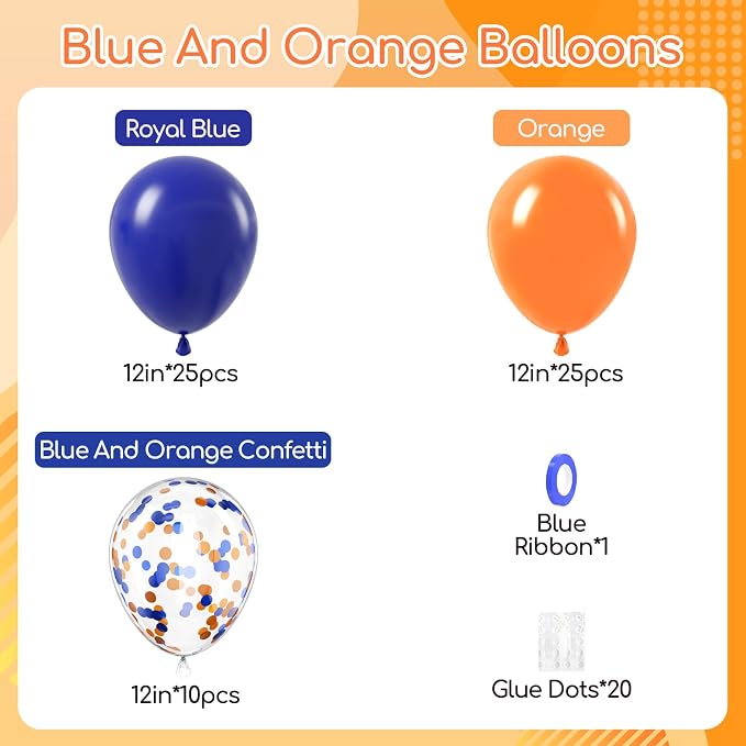 60pcs Royal Blue and Orange Balloons 12inch - Image 2