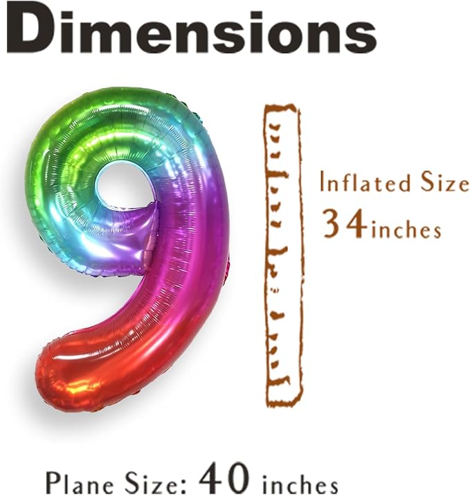 SUWEN Rainbow Number 9 Balloon 40 Inch, Big Colorful Balloons 0-9 | Large - Image 4