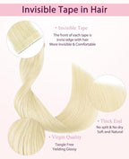 Pinkpearl Invisible Tape in Hair Extensions Human Hair, 20pcs 18inch 50g #60 Platinum Blonde Injection Tape in Extensions Real Remy Straight Seamless Silky Human Hair Injected