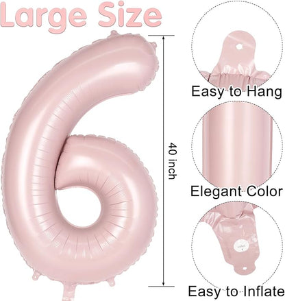 Light Pink Number 6 Balloon, 40 Inch Giant Mylar Number Balloons, Large Foil - Image 2