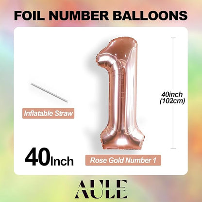 AULE 40 Inch Rose Gold 10 Balloon Number Foil 0-9 Birthday Big Numbers | - Image 3