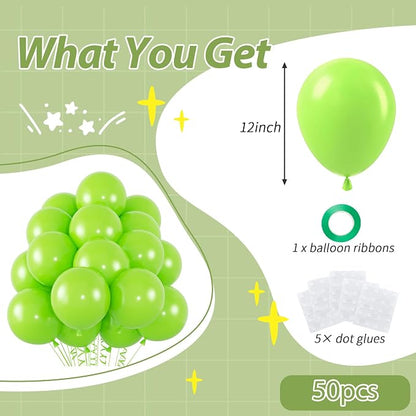 50pcs Lime Green Balloons, 12inch Light Green Latex Balloons Kit | Balloons - Image 2