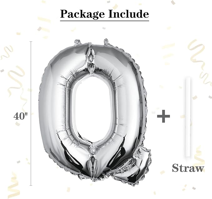 40 inch Silver Letter Q Balloon, Big Size Alphabet Foil Mylar Helium Balloons - Image 2