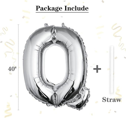 40 inch Silver Letter Q Balloon, Big Size Alphabet Foil Mylar Helium Balloons - Image 2
