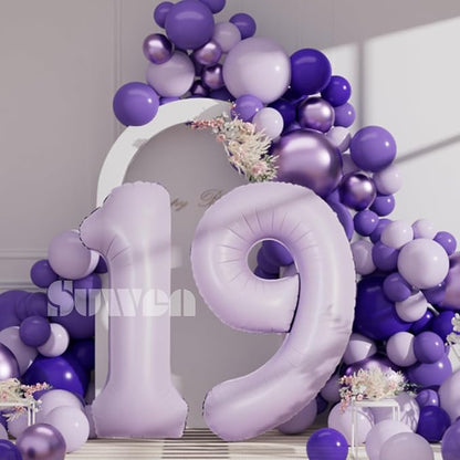 SUWEN 40 Inch Light Purple Lavender Big 19 Balloon Number Foil Helium 0-9 | - Image 4
