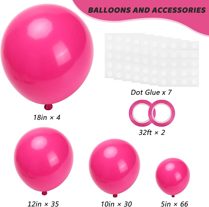 RUBFAC 135pcs Hot Pink Balloons Different Sizes 18 12 10 5 Inch - Image 2