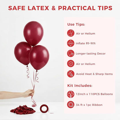 LOVESTOWN 110 PCS Burgundy Balloons, 12 Inch Bright Burgundy Latex Balloons | - Image 7
