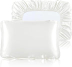 SiinvdaBZX Ivory White Satin Pillowcase Standard/Queen Size Set of 2, Silky Travel Elastic Band Satin Pillow Case for Hair and Skin, Soft Portable & Fit for Various Pillow