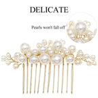 Pearl Hair Combs and Hair Pins for Bridal Women, Decorative Hair Accessories for Wedding Prom, Set of 5 (Gold)