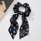 Star Hair Scarf for Women Ponytail Scrunchies Fashion Travel Accessory 2 Pcs Silky Hair Scrunchy Ribbon Scrunchies Ponytail Holder