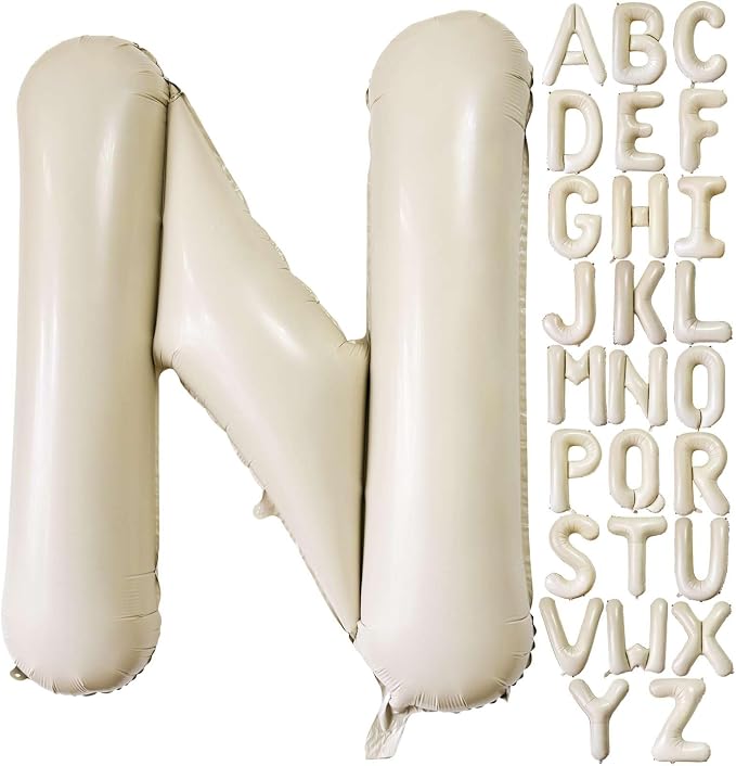 Cream White Letter N Balloons, 40 Inch Giant Letter Balloons N Foil Mylar by Lovoir