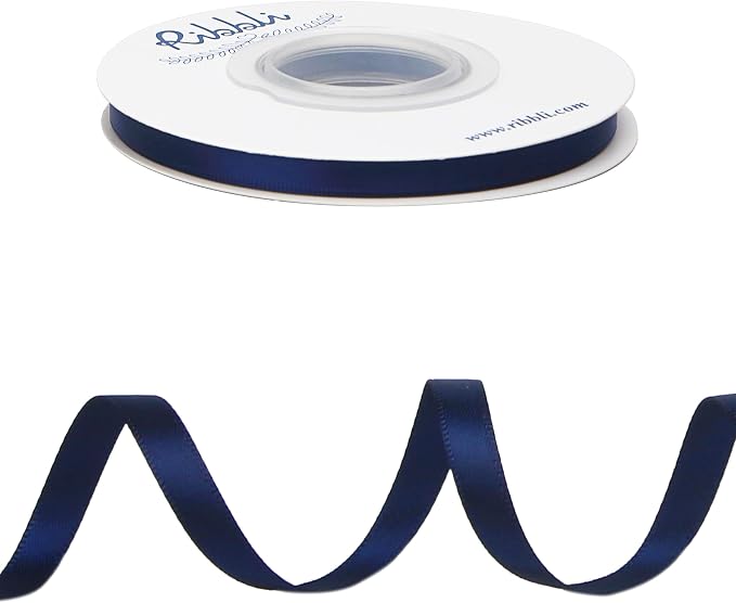 Ribbli Navy Double Faced Satin Ribbon, 1/4” x Continuous 25 Yards, Use - Image 2
