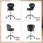 Set of 2 PVC Faux Leather Rolling Swivel Salon Stool Chair with Wheel Back Lumbar Support Seat Height 22 in Diameter 15 Inch Adjustable Hydraulic Chair for Beauty Barber Manicure Lash 2 Pack