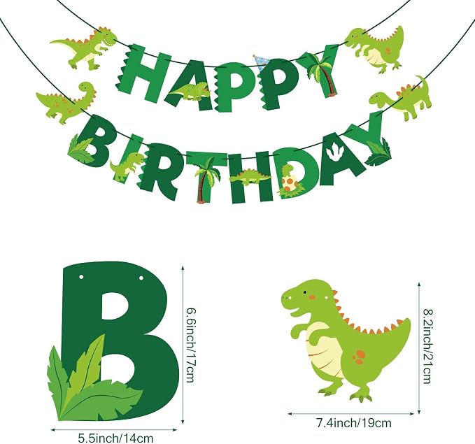 Dinosaur Happy Birthday Banner Cute Dinosaur Party Banner Green Dinosaur - Image 2