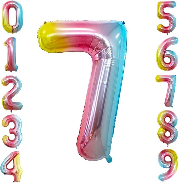 Rainbow Foil Balloons Number 7, Huge Number Balloons by GOER