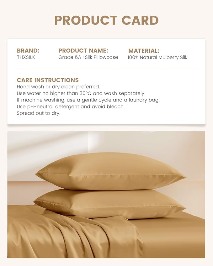 THXSILK 100% Mulberry Silk Pillowcase for Hair and Skin, Grade 6A+ Silk Pillow Case with Hidden Zipper, Hypoallergenic Pillow Case with Zipper, 1pc (Queen 20"x30", Metallic Gold)