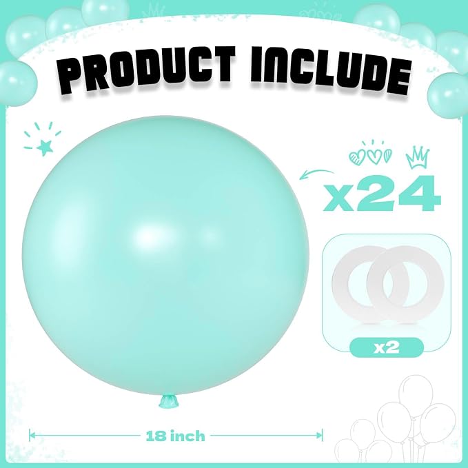 Pastel Teal Blue Balloons 18 Inch 24 Pack Matte Helium Latex Round Balloons - Image 2