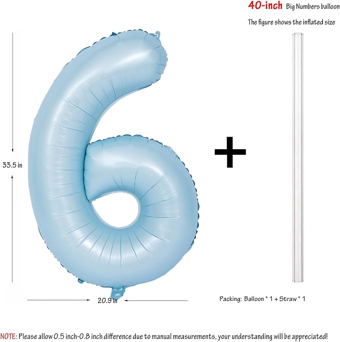 40 In Matte Blue Number Balloons Helium Foil Mylar Balloon Digital 6 | Birthday - Image 2