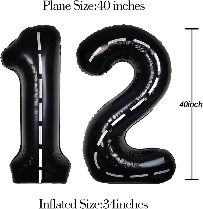 Race Car 40 Inch Black 12 Big Large Helium Balloon Number 0-9 | Track Giant - Image 5