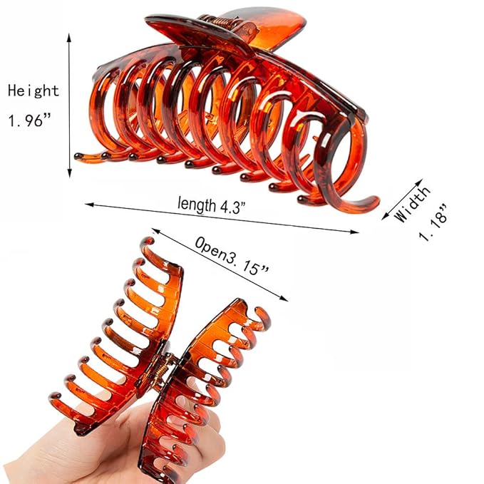 Hair Claw Clips, Tortoise Brown - 3 Count In set, Strong holding teeth interlocking Women Large Jaw Clips for Hair, Multishaped and Multifunction