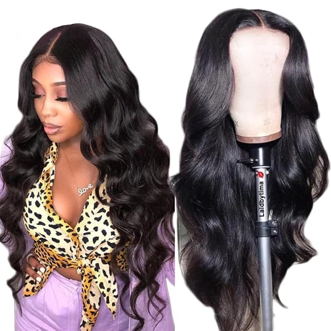 Body Wave Natural Black Human Hair Wigs For Black Woman 13X6 HD Lace Front Wigs 100% 10A Brazilian Virgin Hair Skinlike Lace Frontal Wig 220% Density Pre Plucked with Baby Hair 16 inch