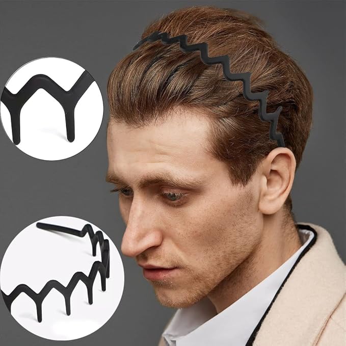 LAPOHI 8 PCS Non Slip Fashion Effortless Plastic Headbands with Teeth Comb Skinny Hair Bands for Women Men Teen Girls, Comb Teeth Matte Black