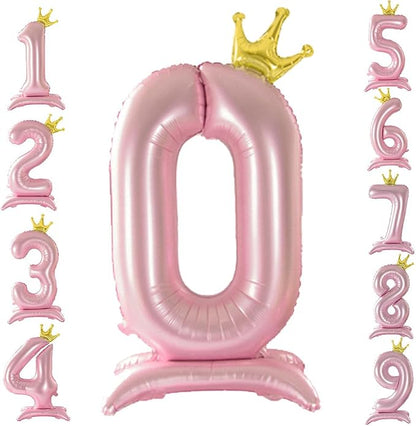 42 Inch Crown Pink Number Balloon, Number 0 Balloon by Eoopoon