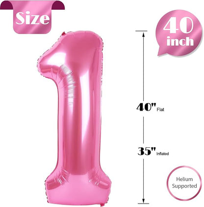 Pink 1 Balloon - Number Balloon 40 Inch, 1st Pink Birthday Decorations | Large - Image 5