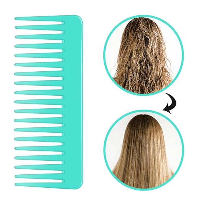Wide Tooth and Large Detangling Comb Set for Long, Curly, Wet Hair - No Handle Styling, Shampoo, and Detangling Combs (2 Pieces - White, Cyan)