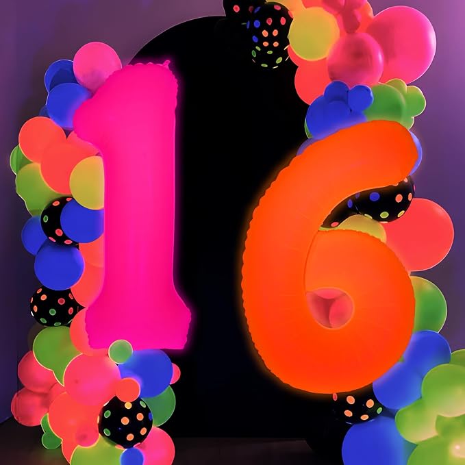 Mega-L Glow in The Dark Party Supplies, 40 Inch Orange Number 5 Balloon | Glow - Image 6