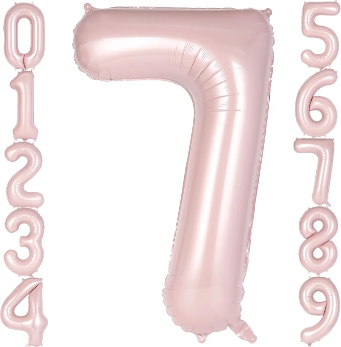 Light Pink Number 7 Balloon, 40 Inch Giant Mylar Number Balloons, Large Foil by AIQINHU