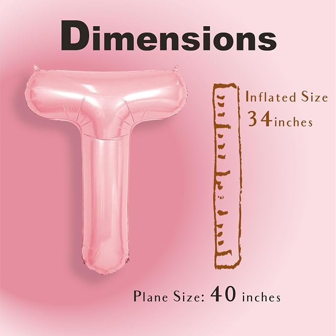 SUWEN 40 Inch Pink Large T Letter Balloons Big Foil Helium A-Z | Jumbo Mylar - Image 2